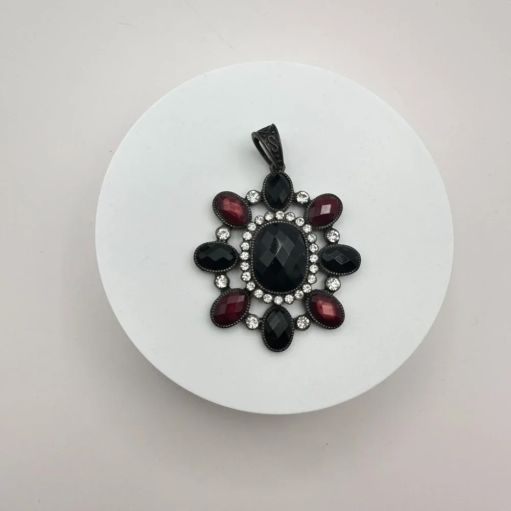 Vintage Y2K Silver‎ Tone Floral Pendant Rhinestone Statement Women's Jewelry